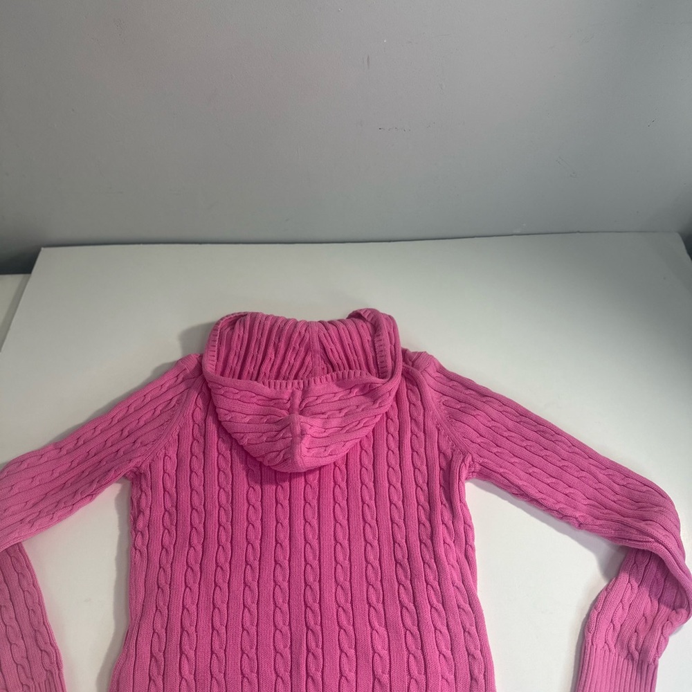 Lilly Pulitzer Vintage White Label Pink Cable Knit Full Zip Hood Cardigan Small - Picture 4 of 12